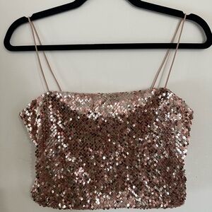 Sequin Y2K Garage Top - Rose Gold